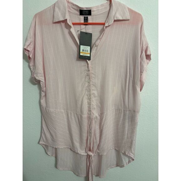 Jones New York Women’s Pink & White Striped Hi-Lo Hem Blouse Size S NWT - Picture 1 of 4